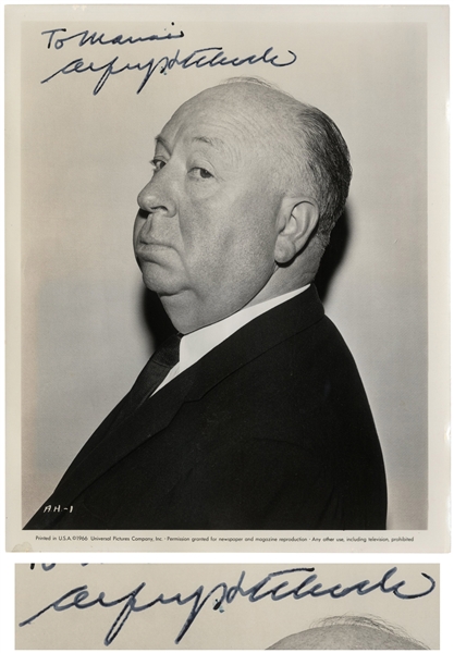 Alfred Hitchcock Signed 8'' x 10'' Photo, Peering Sideways Into the Camera